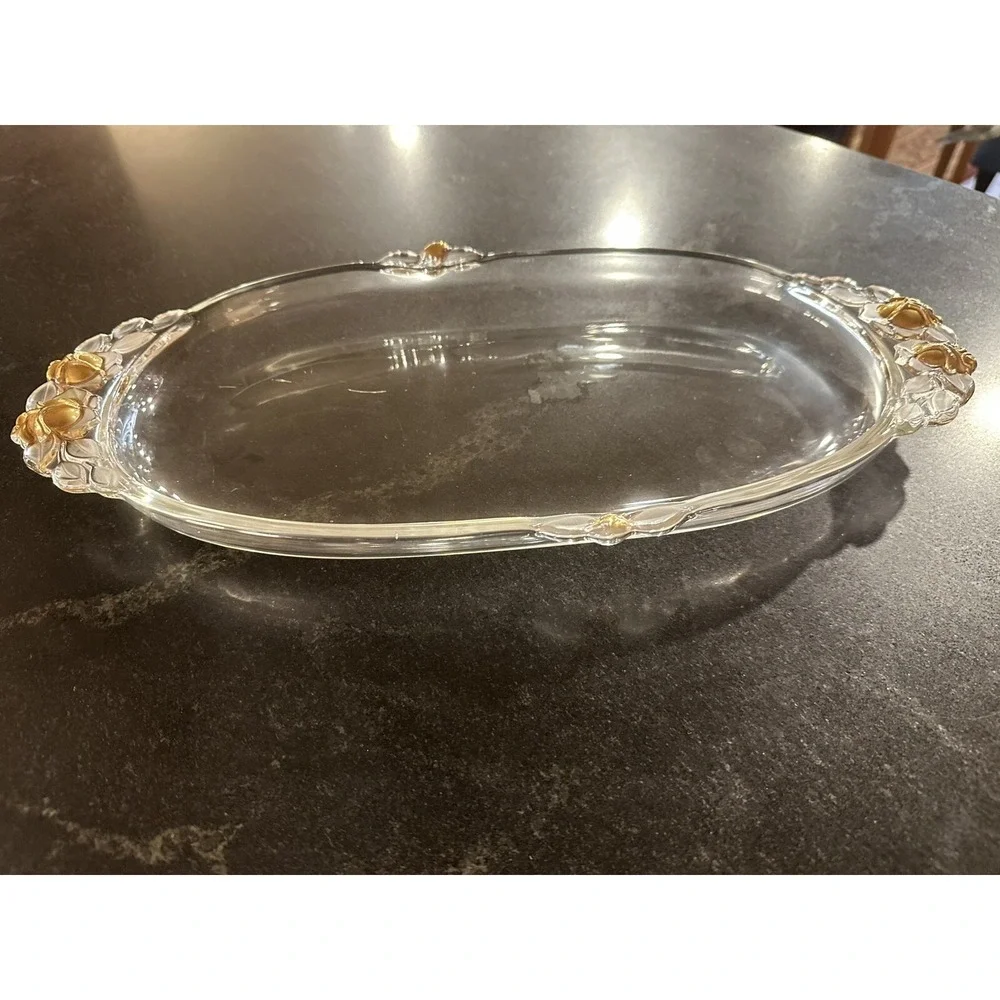 MIKASA Gilded Rose Crystal Oblong‎ Canape Tray 15 3/4